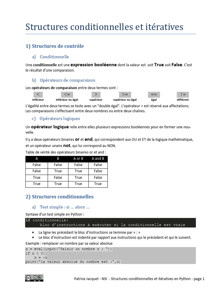 Structures conditionnelles et itératives en Python | PDF | Structure de ...
