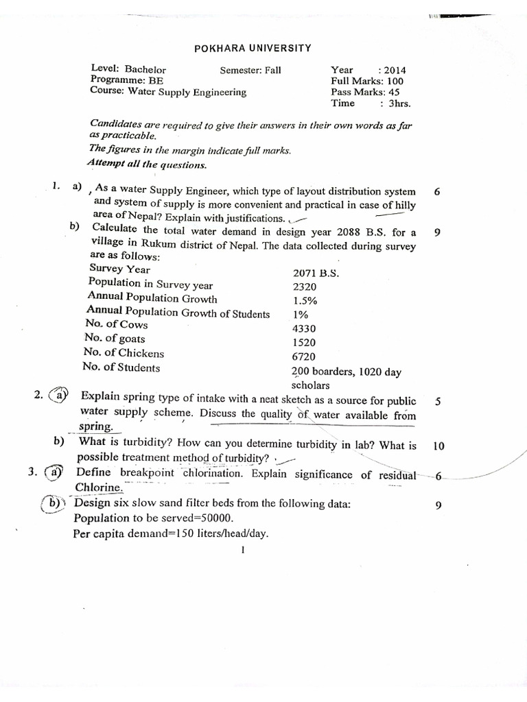 Water Supply Engineering Question Set | PDF