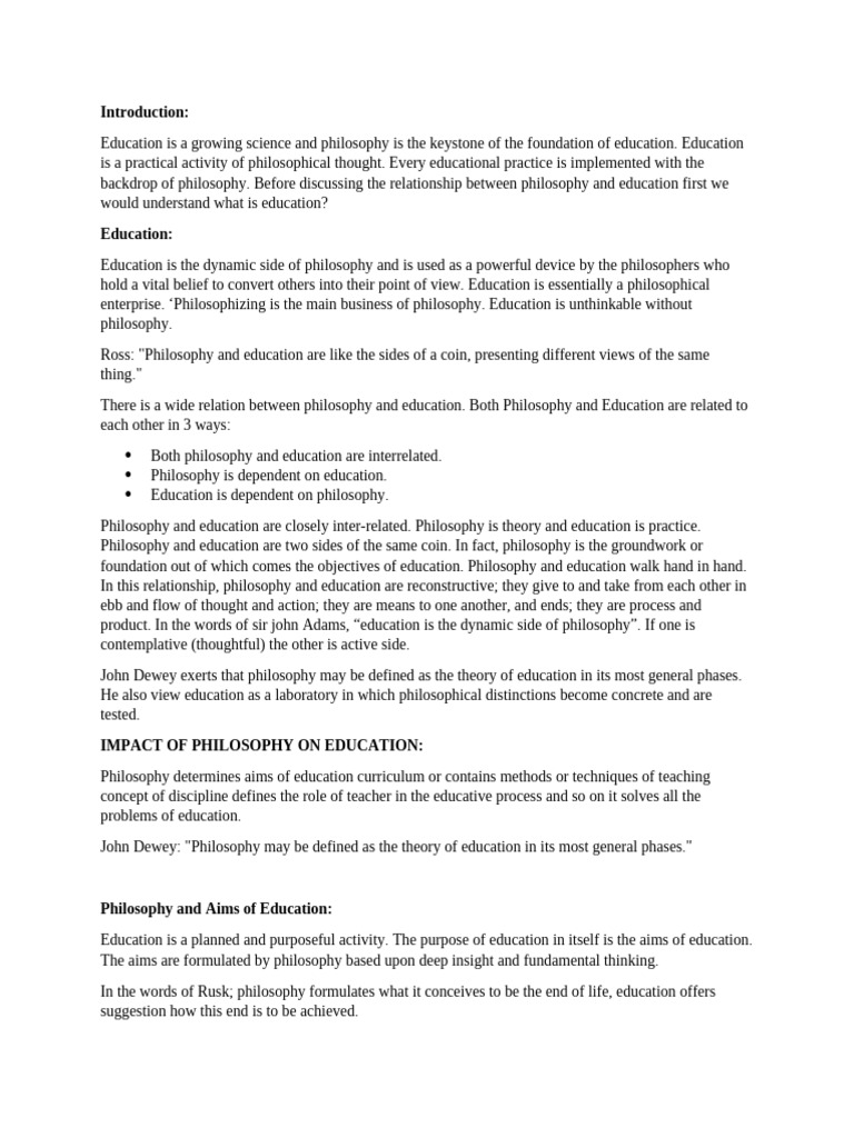 Relationship Between Philosophy and Education | PDF | Philosophy Of ...