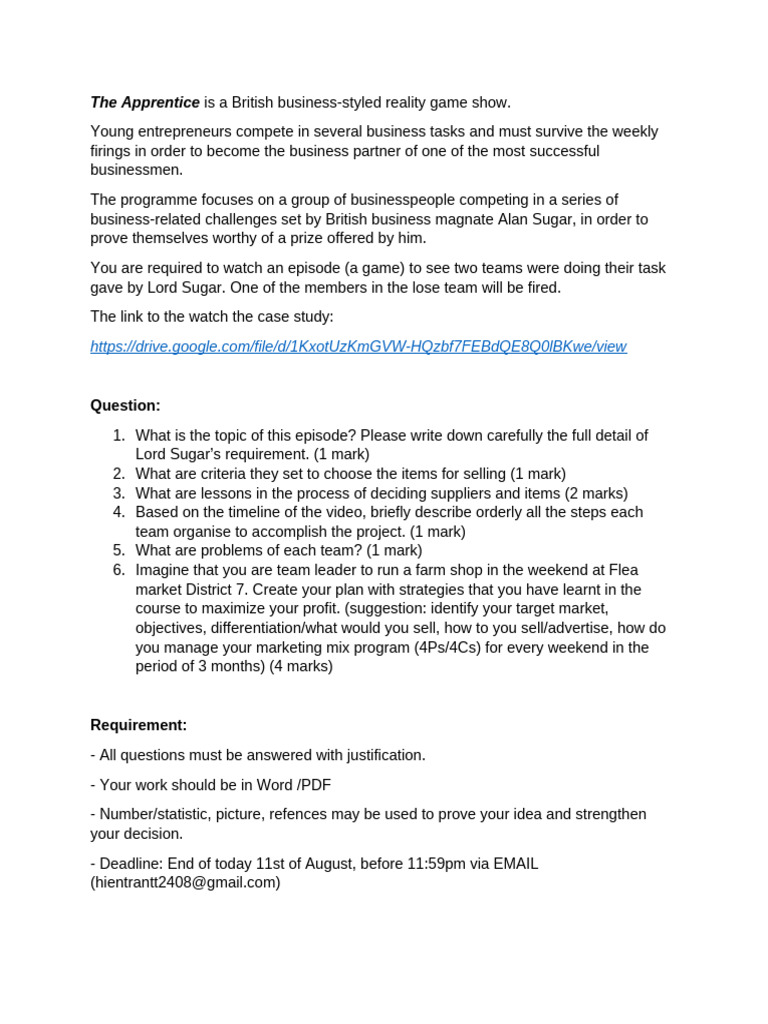 Case Study The Apprentice - Strategic Marketing - S9E4 | PDF