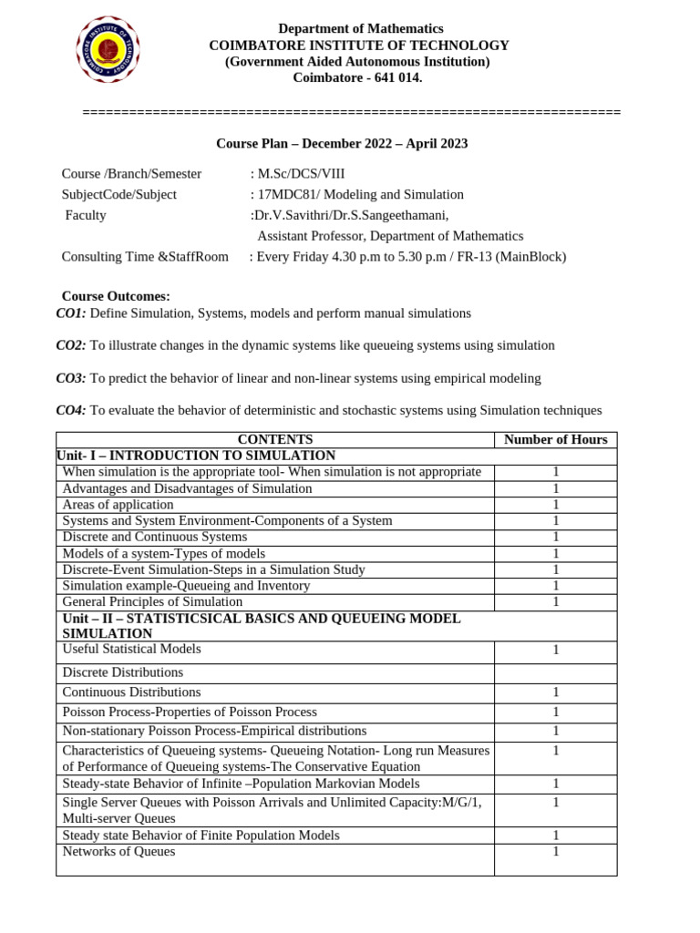 M.Sc Modeling and Simulation Course Plan | PDF | Probability ...