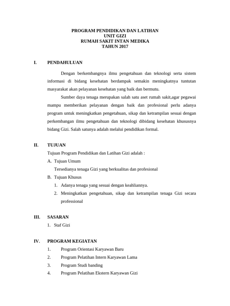 Program Pelatihan Tenaga Gizi 2017 | PDF