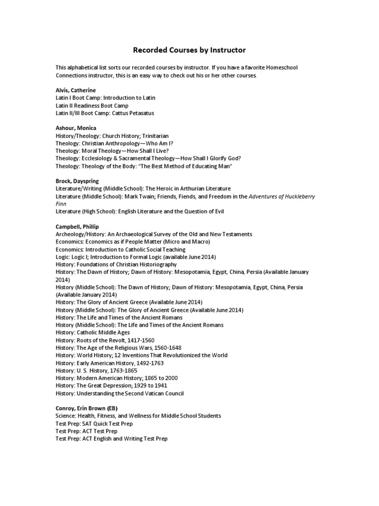 Recorded Courses by Instructor | PDF | Thomas Aquinas | Catholic Church