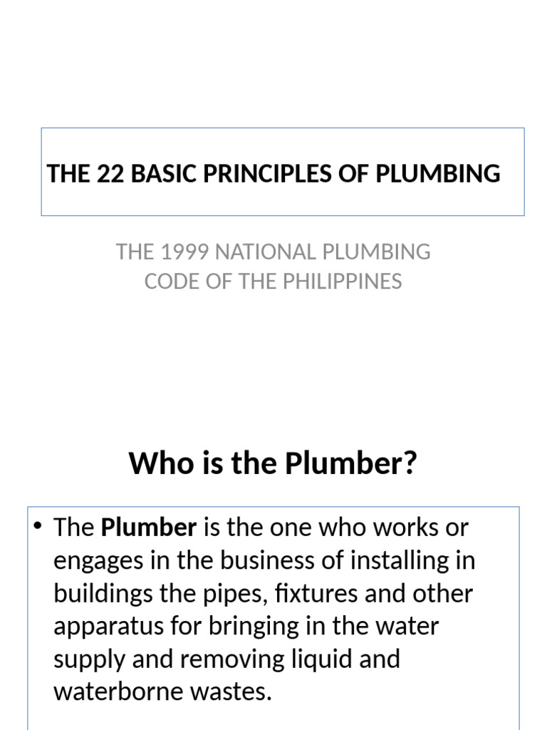 22 Principles of Philippine Plumbing Code | PDF | Plumbing | Tap (Valve)