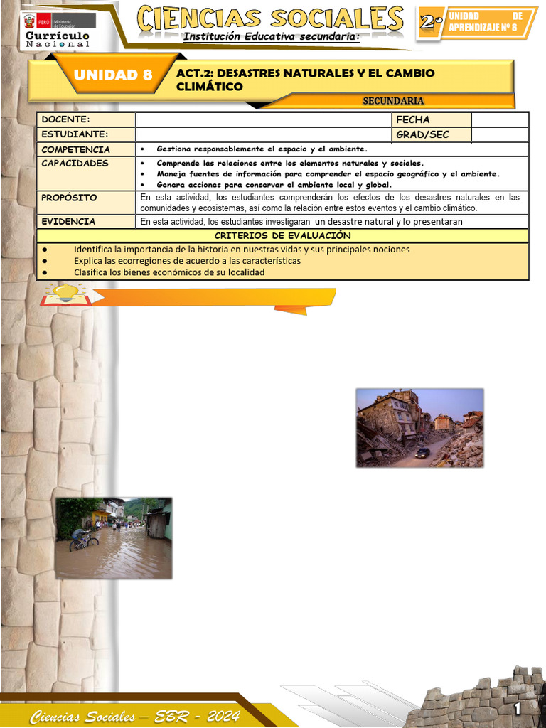 Ficha de Actividad CCSS 2° - Semana 2 | PDF | Desastres naturales | Inundar