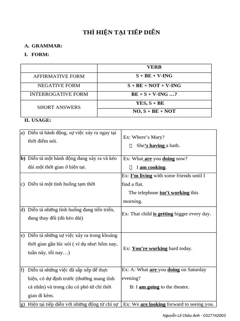 Ly thuyet va bai tap thi hien tai tiep dien tieng anh lop 6 pdf