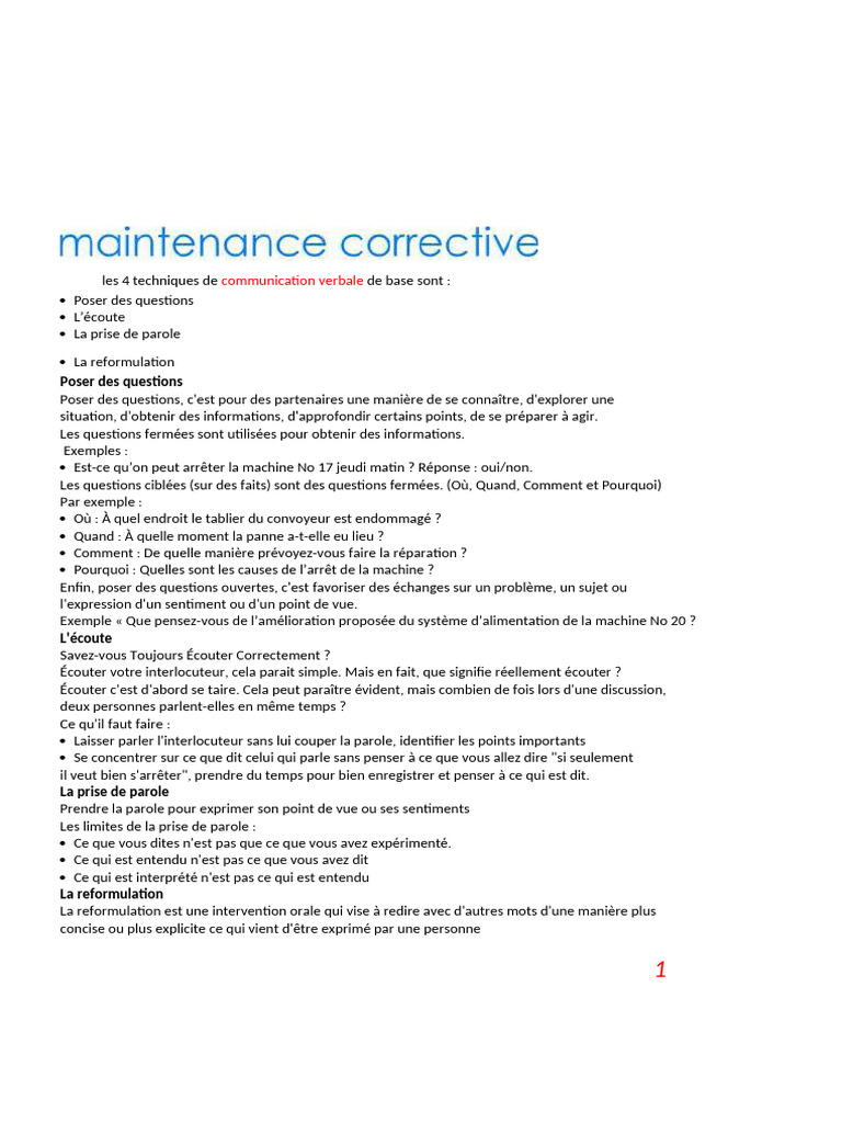 Techniques de communication en maintenance | PDF | Courroie
