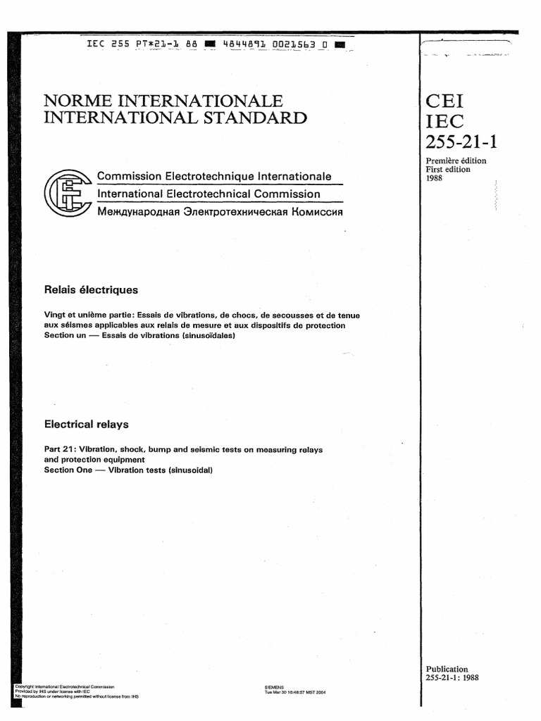 IEC 60255 - 21-1 Electrical Relays | PDF