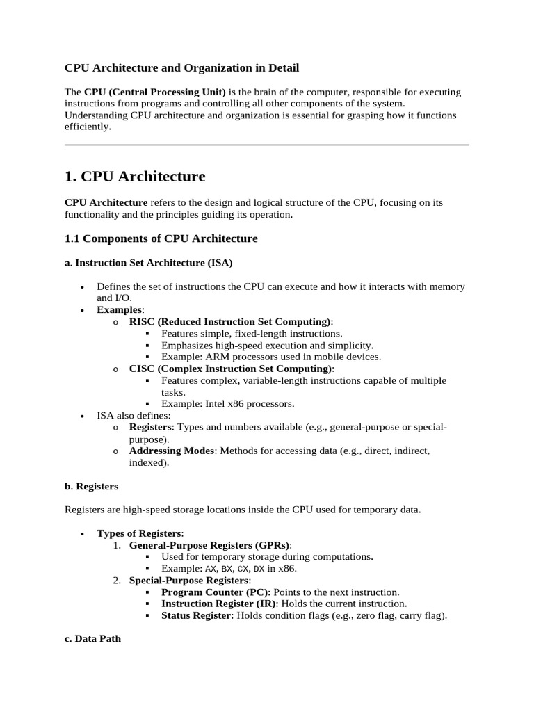 CPU Architecture and Organization in Detail | PDF | Central Processing ...