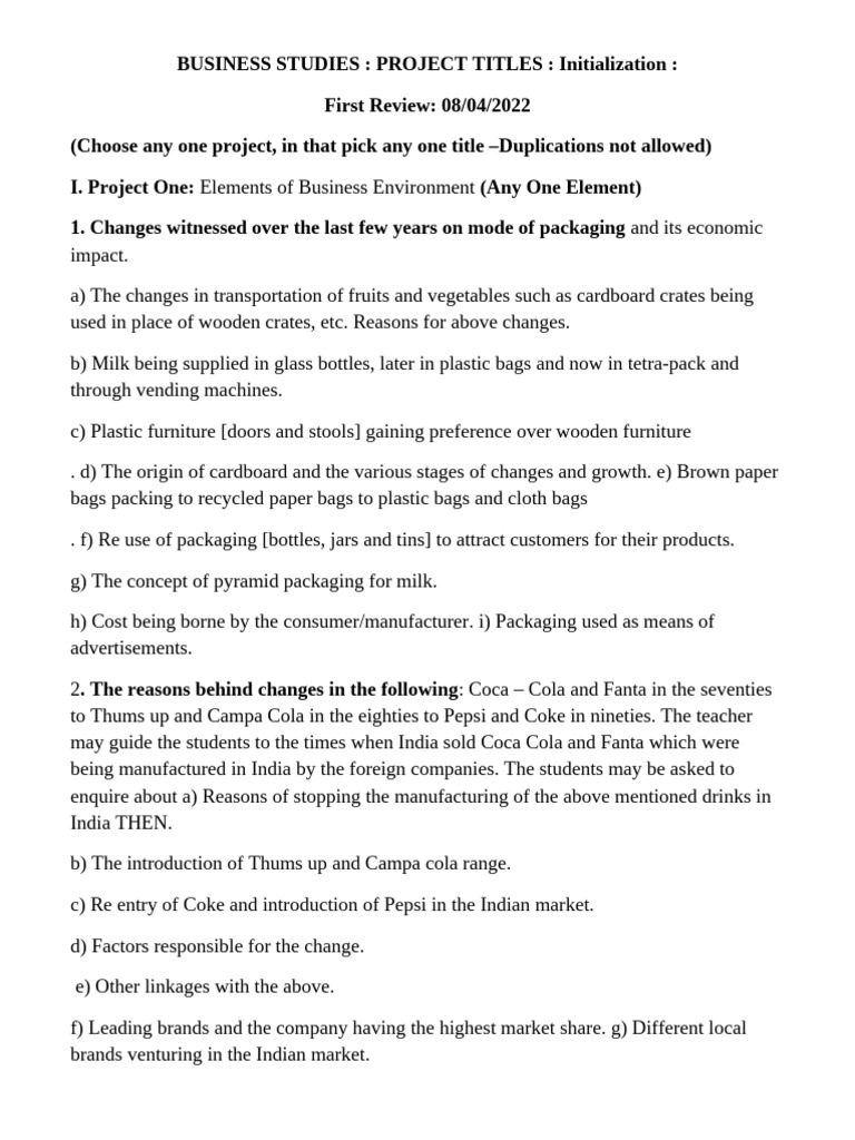 Business Studies Project Ideas for Students | PDF | Coca Cola | Retail