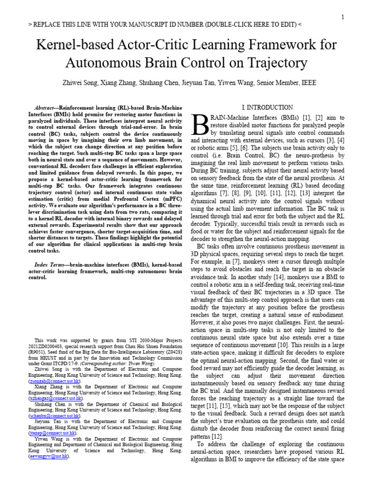 Kernel Actor-Critic for Brain Control | PDF | Neuroscience | Cognitive ...