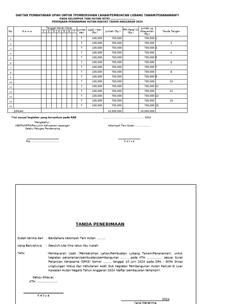 Pembayaran Upah Penanaman Hutan 2024 | PDF
