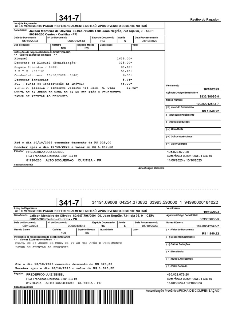 Ficha de Compensacao 20231005120343670 | PDF | Bancos | Dinheiro