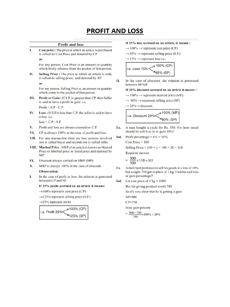 profit & loss THEORY AND QUESTIONS | PDF