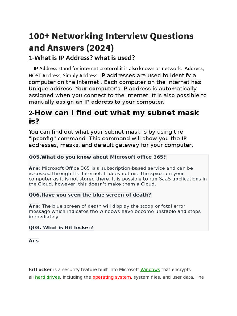 100 Network Intervive | PDF | Computer Network | Network Topology