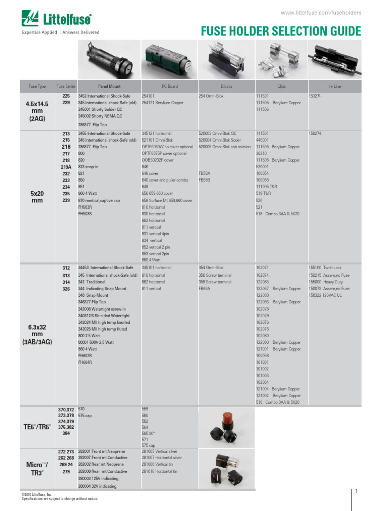 Fuse Holder Selection Guide | PDF | Fuse (Electrical) | Electrical ...