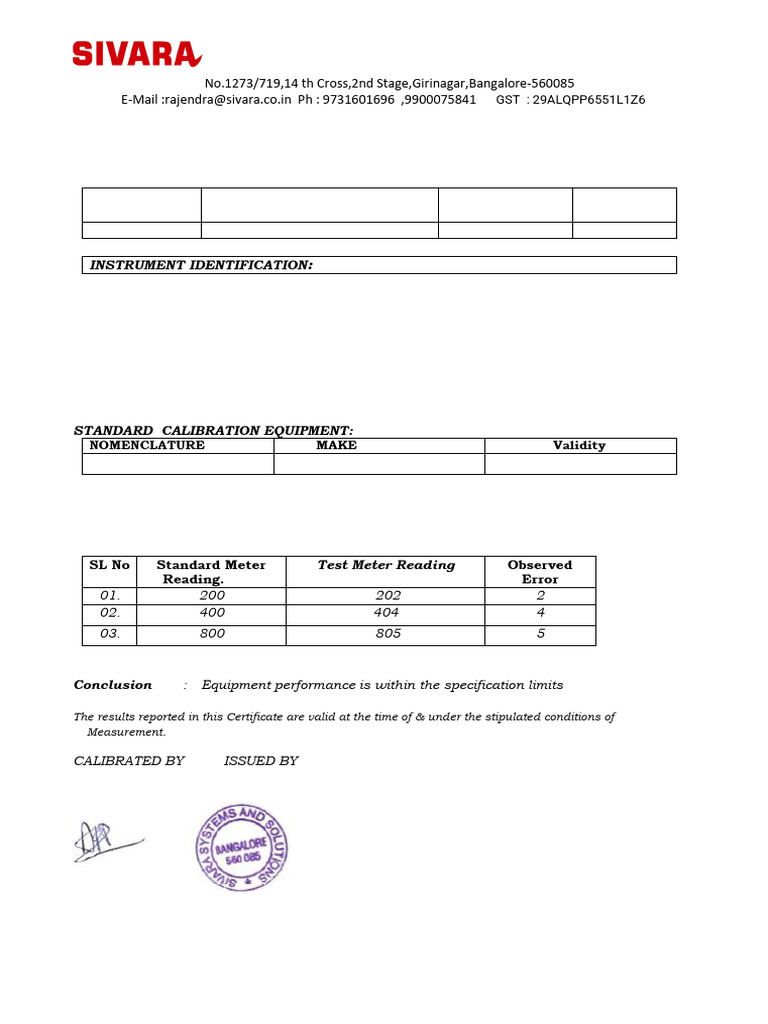 Calibration Certificates for Sensors | PDF | Calibration | Sensor