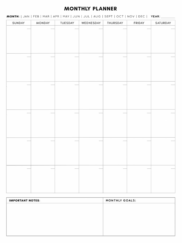Undated Monthly Planner PDF