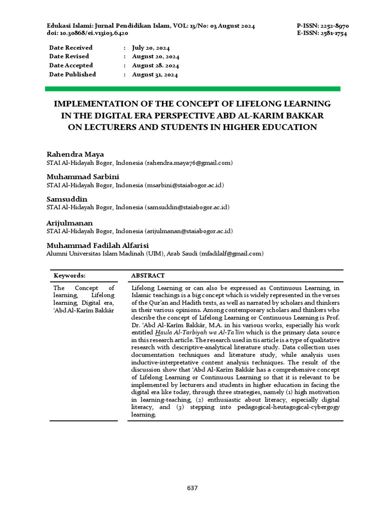 Implementation of The Concept of Lifelong Learning in The Digital Era ...