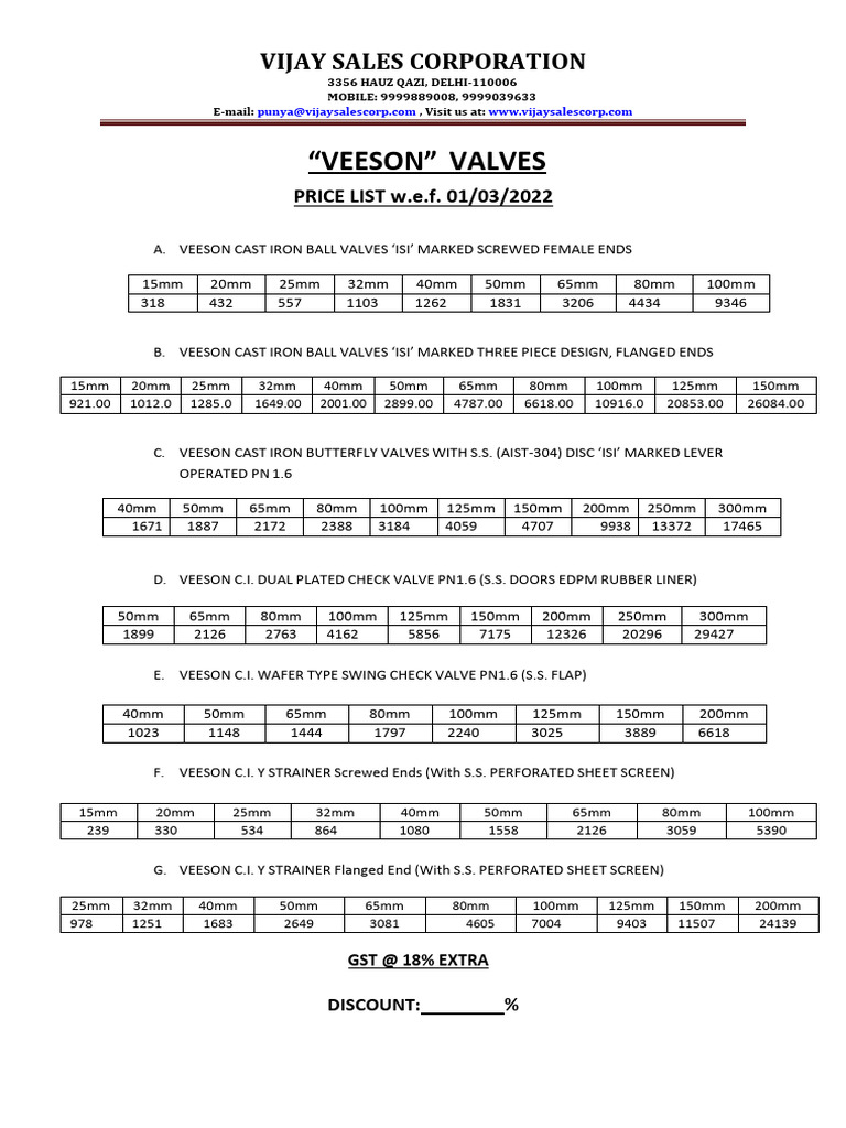 Veeson+valves+01 03 2022 | PDF | Mechanical Engineering | Chemical ...