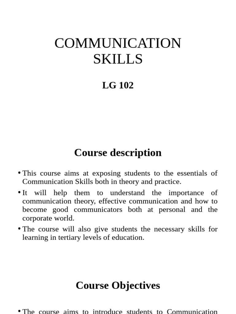 LG 102 Communication Skills Course Outline | PDF | Public Speaking ...