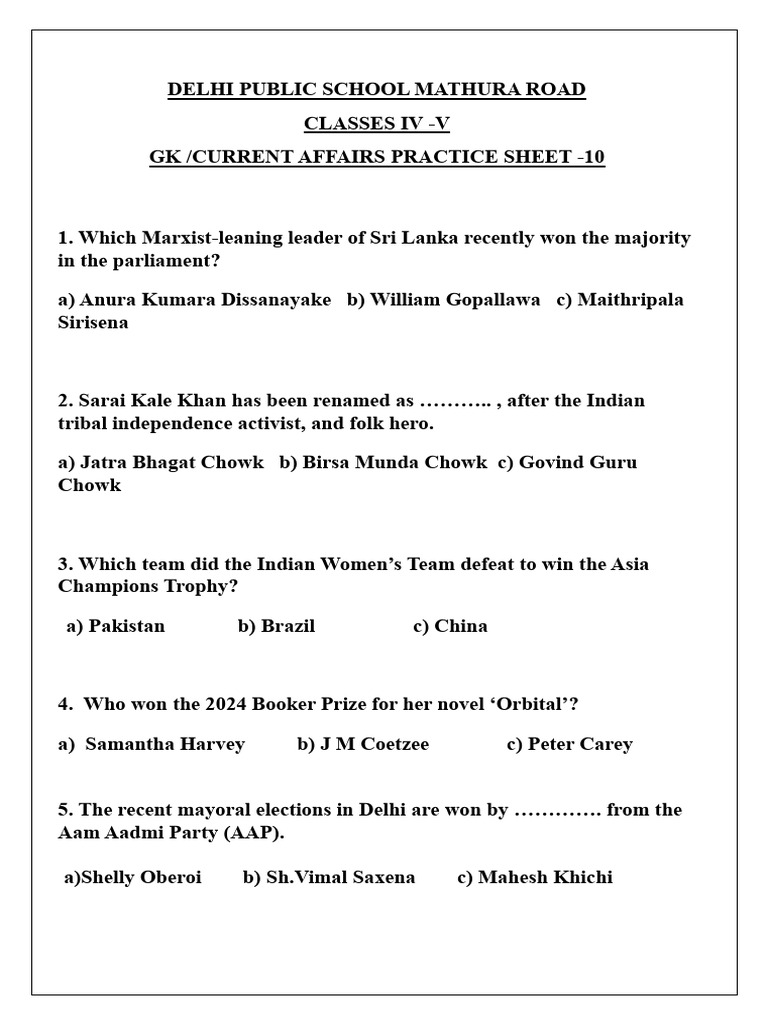 GK Practice Sheet - 10 | PDF