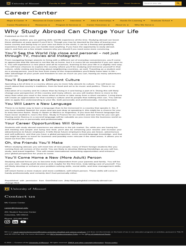 Why Study Abroad Can Change Your Life Career Center Pdf Second