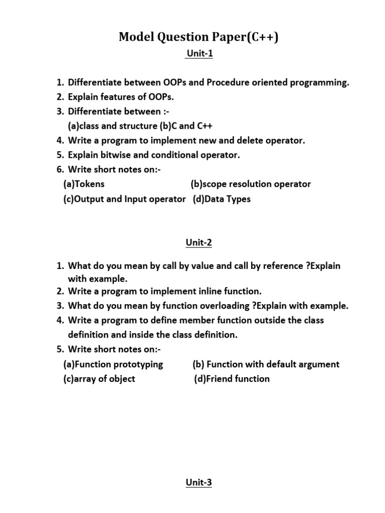 C++ Model Question Paper Guide | PDF
