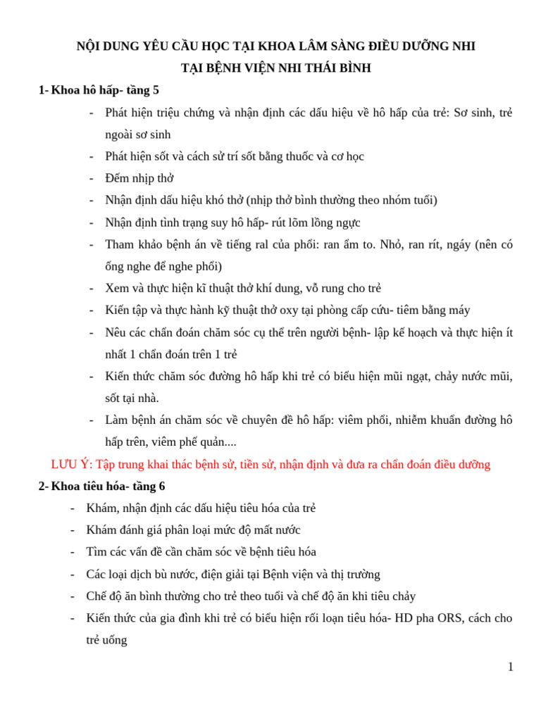2. ND CƠ BẢN YÊU CẦU HỌC LS NHI HP1 | PDF