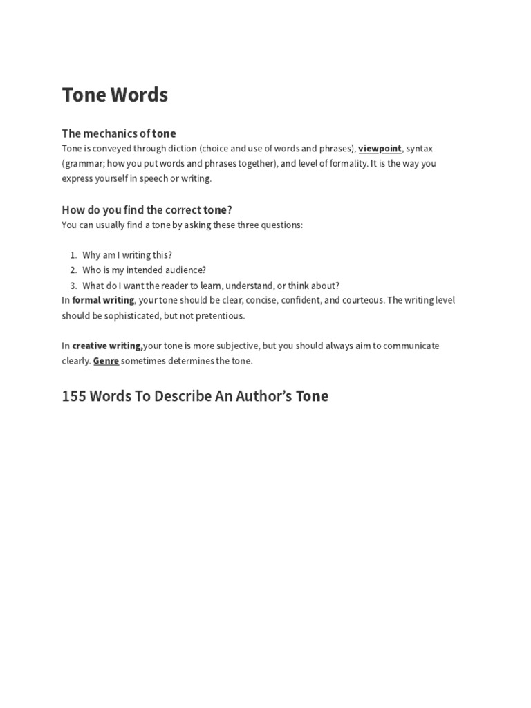 Tone Words PDF Emotions Psychology