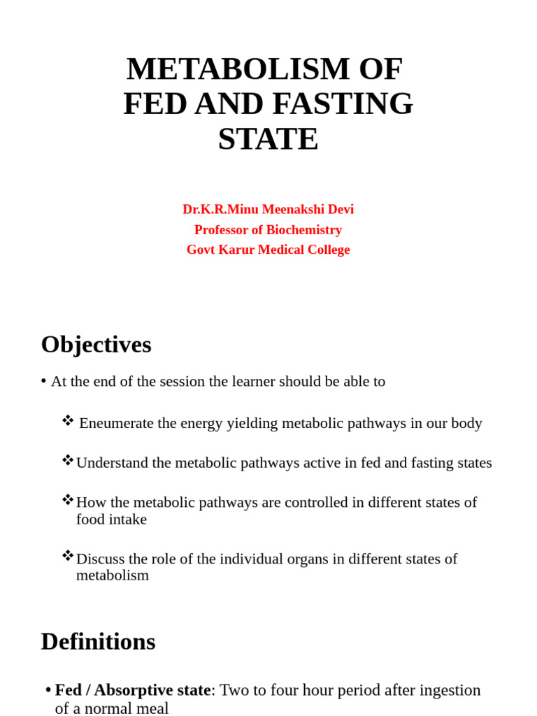 Metabolism in Fed and Fasting States | PDF | Glycolysis | Glucose