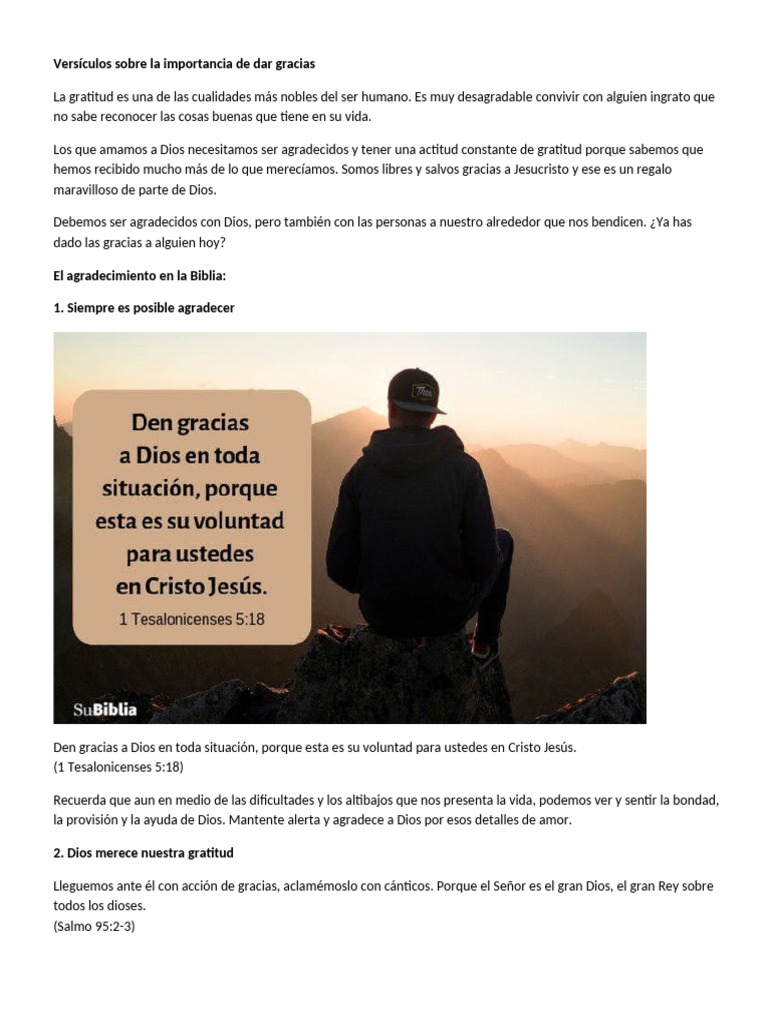 Versículos Sobre La Importancia de Dar Gracias | PDF | Gratitud ...