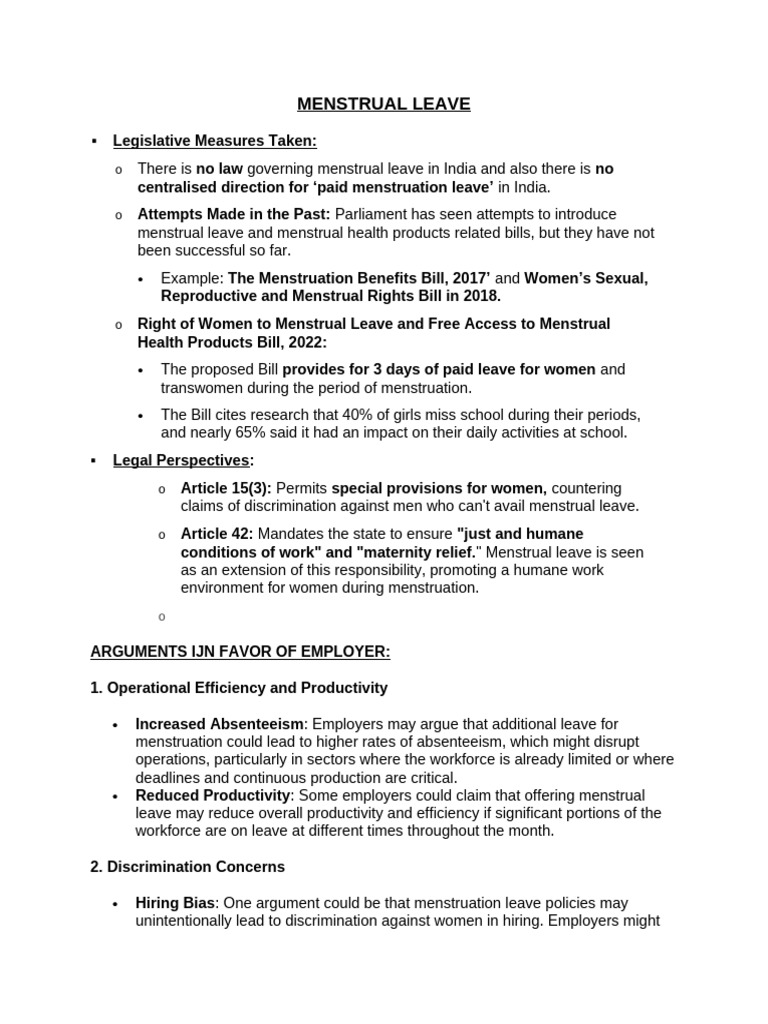 MENSTRURAL LEAVE NOTES | PDF | Menstruation | Reproductive Rights