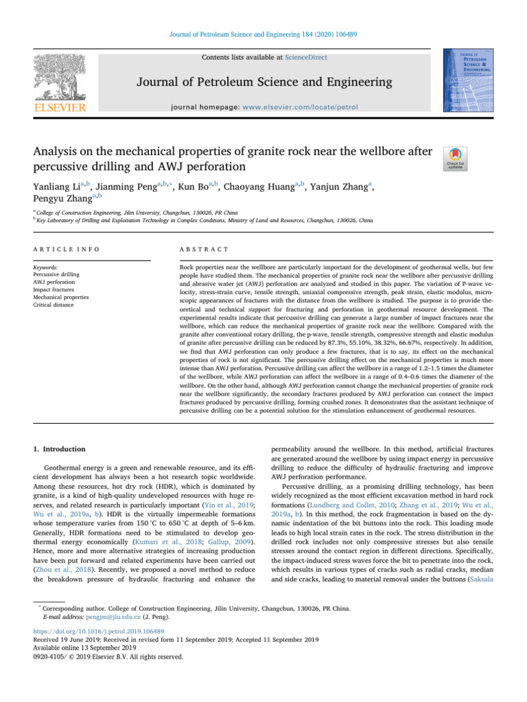 Analysis On The Mechanical Properties of Granite Ro - 2020 - Journal of ...