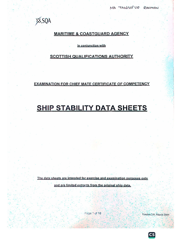 MCA_SHIP STABILITY DATA SHEET | PDF