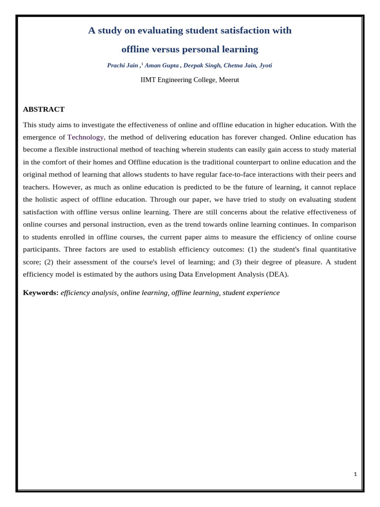 A Study On Evaluating Student Satisfaction With | PDF | Educational ...