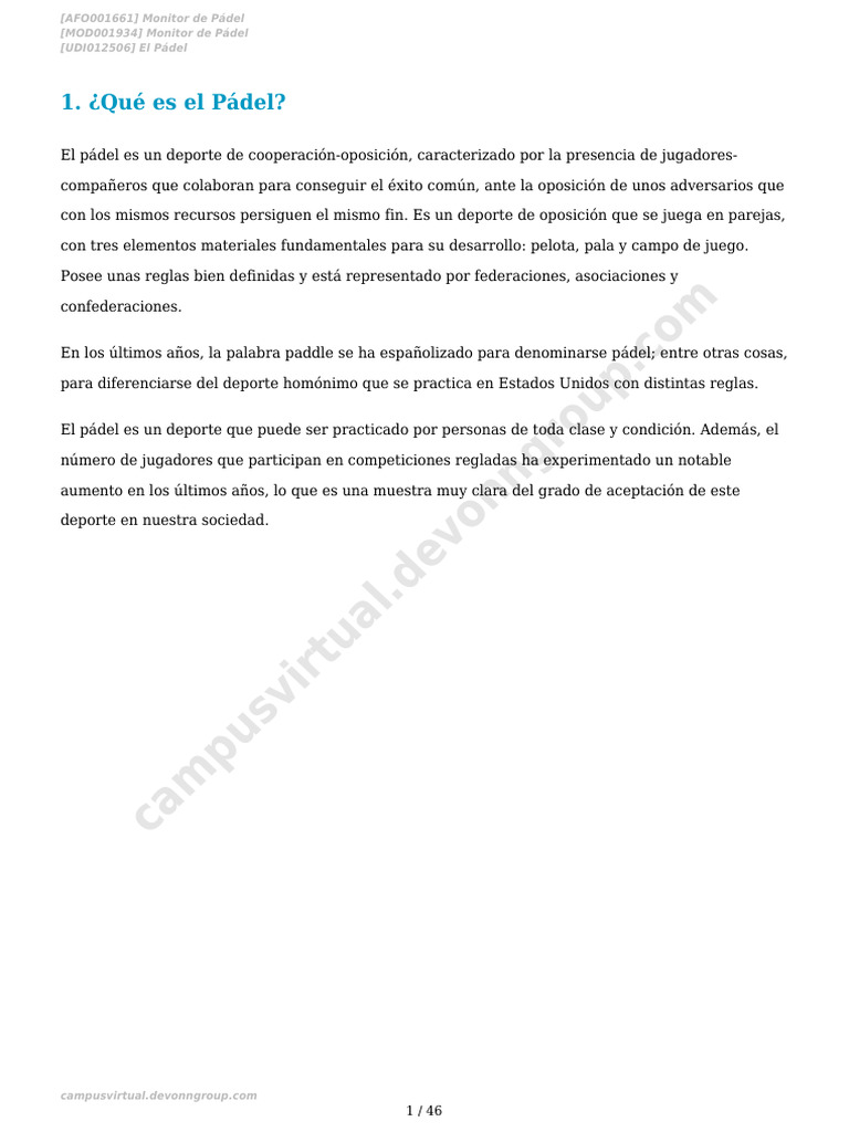 Introducción al Pádel: Reglas y Origen | PDF