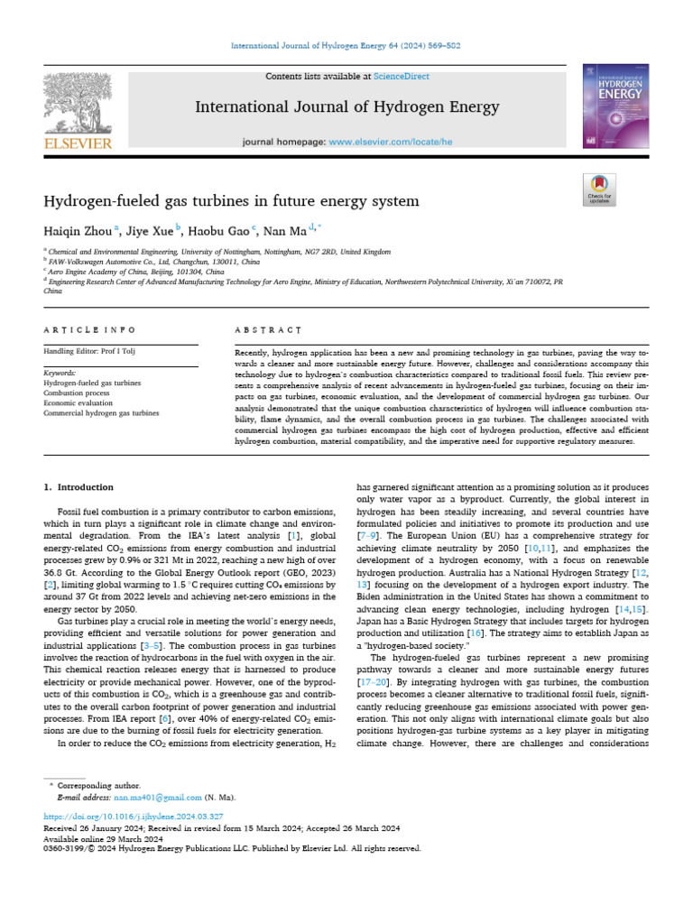 Hydrogen Gas Turbines: Future Energy System | PDF | Combustion | N Ox