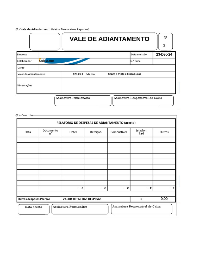 Modelo de Vale de Adiantamento | PDF