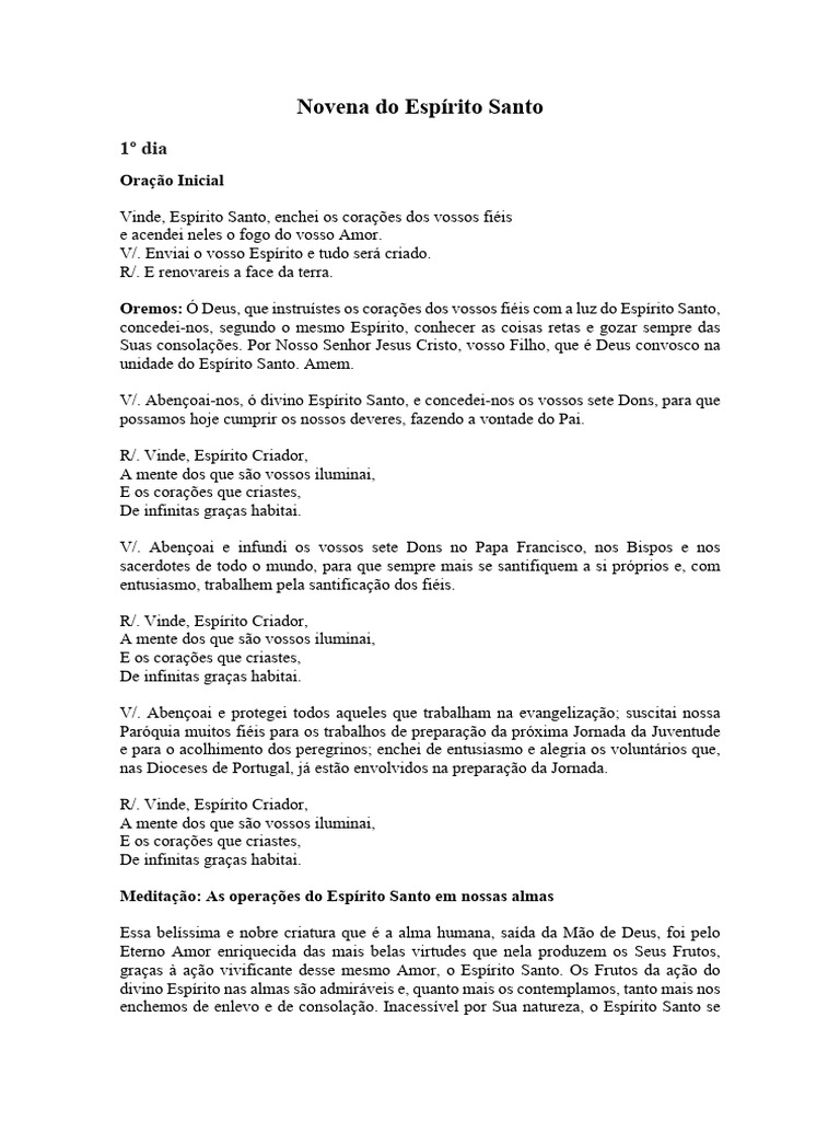 Novena Do Espírito Santo Oração E Meditação Pdf Oração Presente