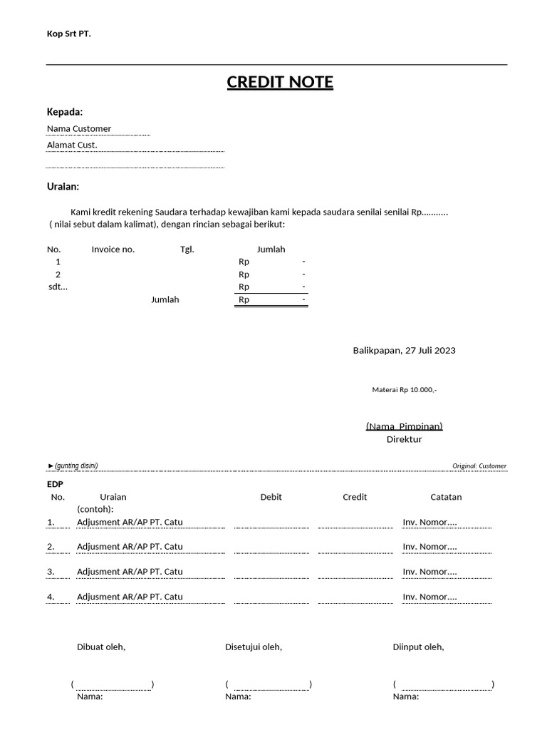 Form CREDIT NOTE1 | PDF