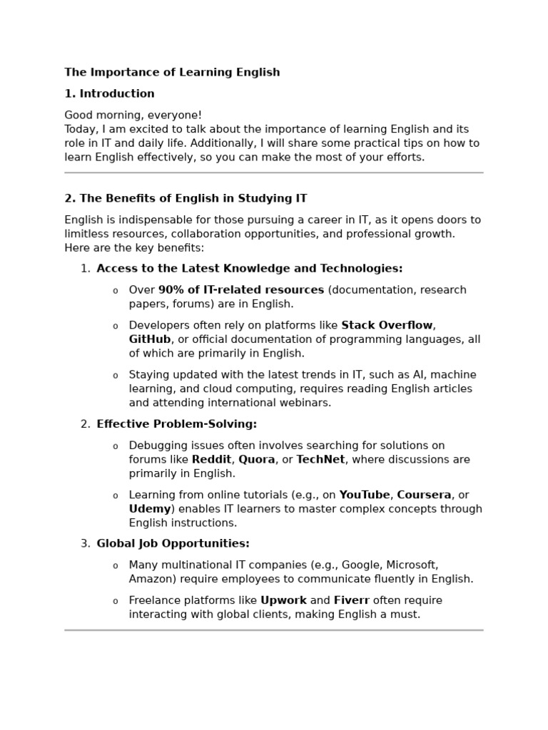 Benefits of Learning English for IT | PDF | World Wide Web | Internet & Web