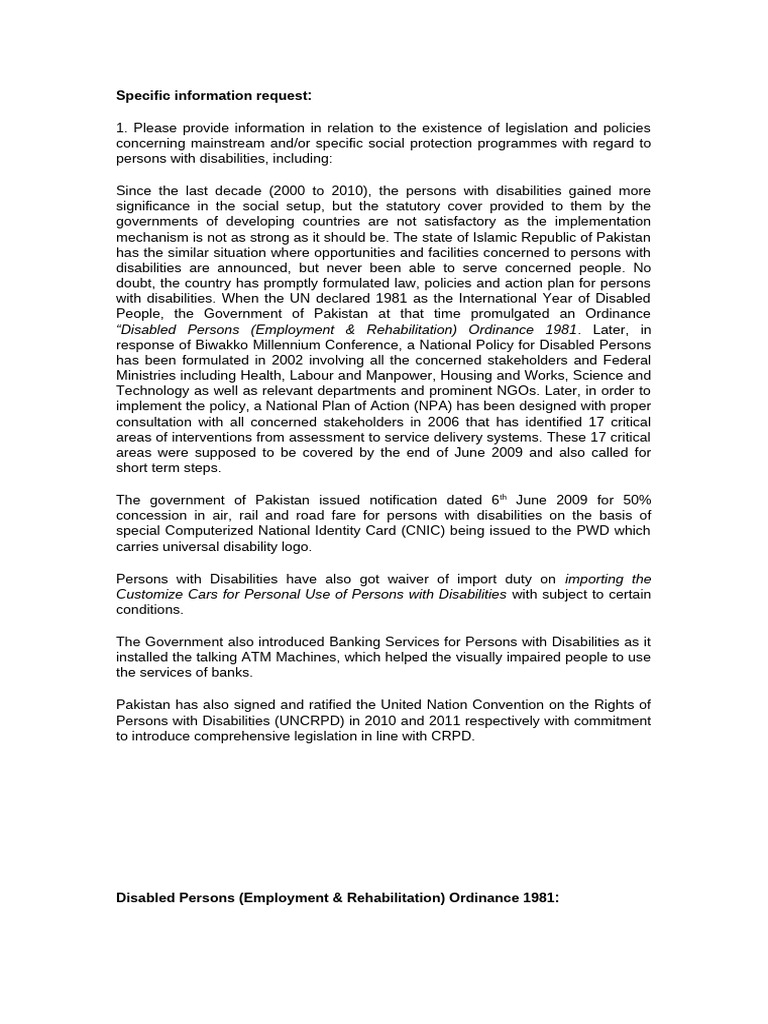 Pakistan Disability Legislation Overview | PDF | Disability