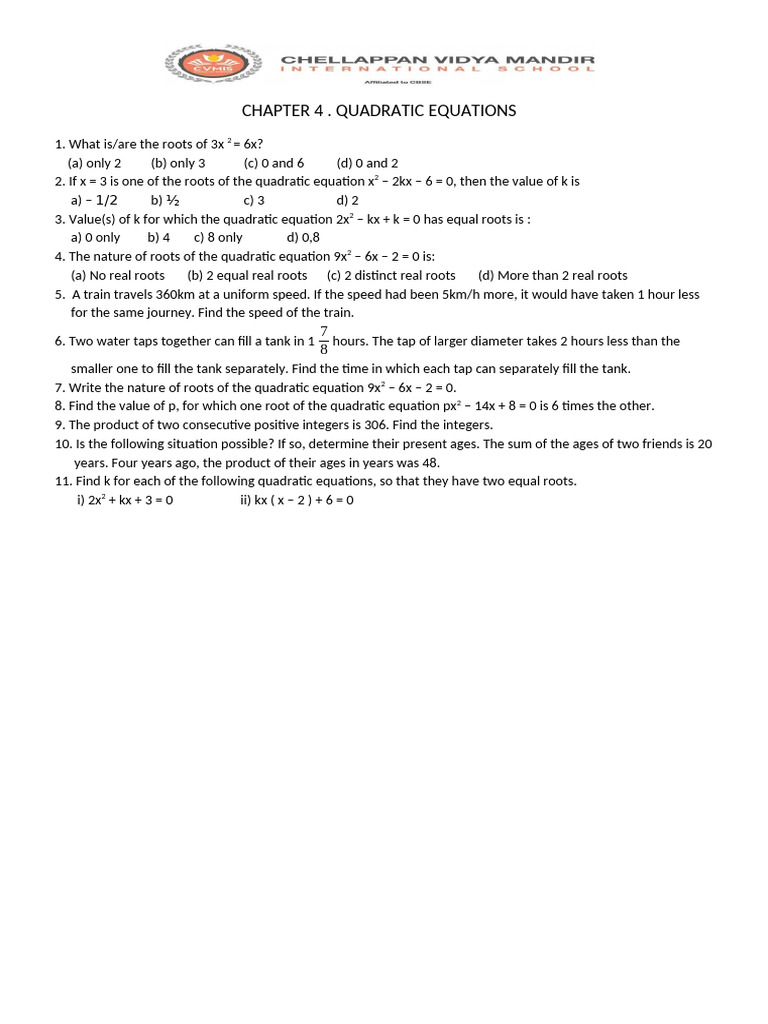 D4 Quadratic Equations | PDF