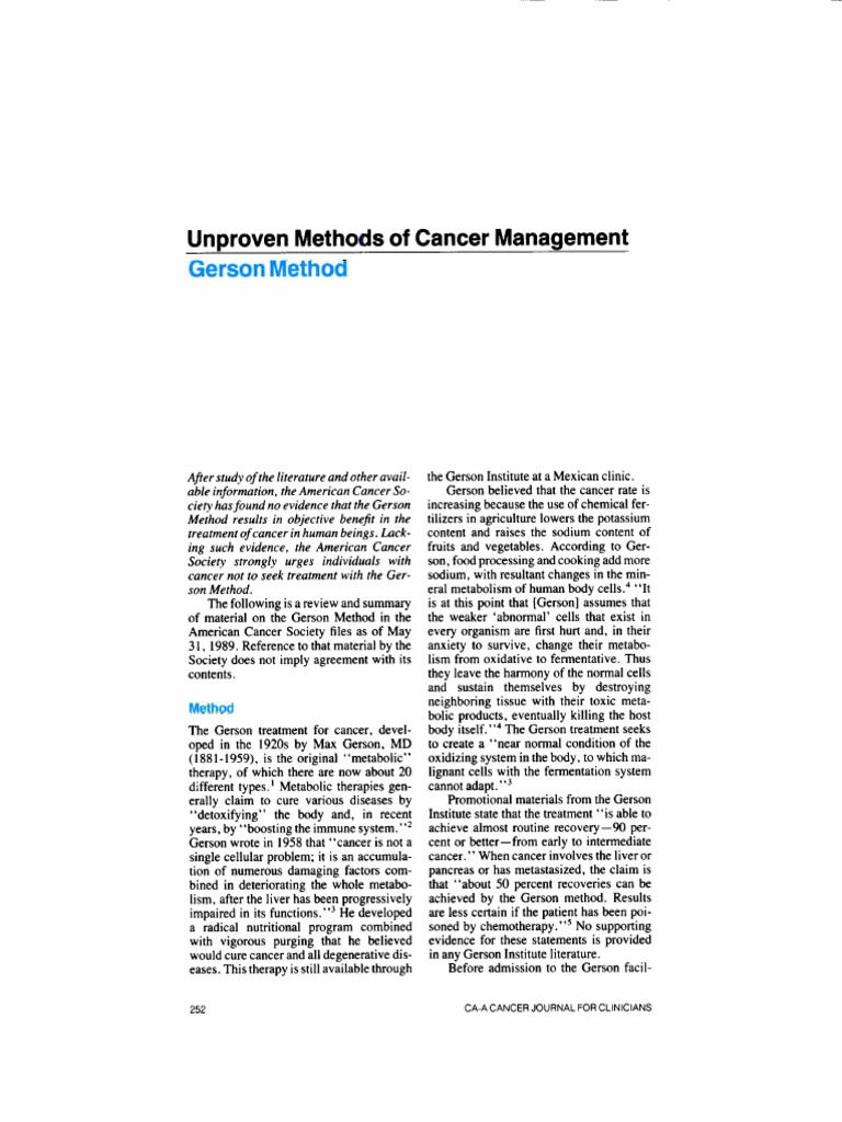 CA A Cancer J Clinicians - July August 1990 - Unproven Methods of ...