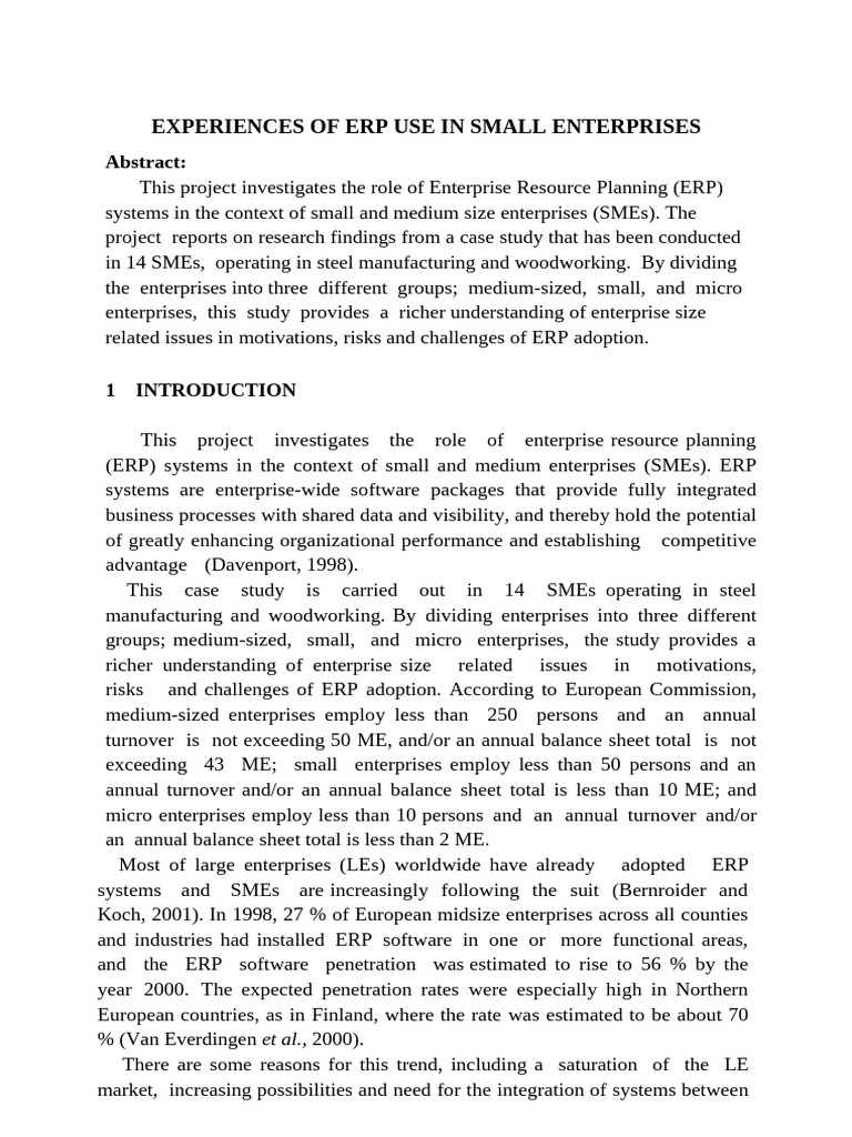 Experiences of ERP Use in Small Enterprises | PDF | Enterprise Resource ...