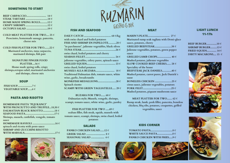 Seafood and Meat Menu Highlights | PDF | Salad | Steak