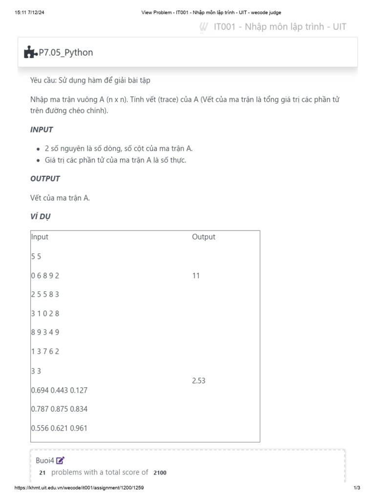 View Problem - IT001 - Nhập môn lập trình - UIT - wecode judge | PDF