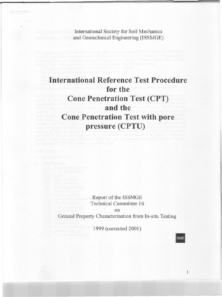 International Reference Test Procedure CPT and CPTU | PDF