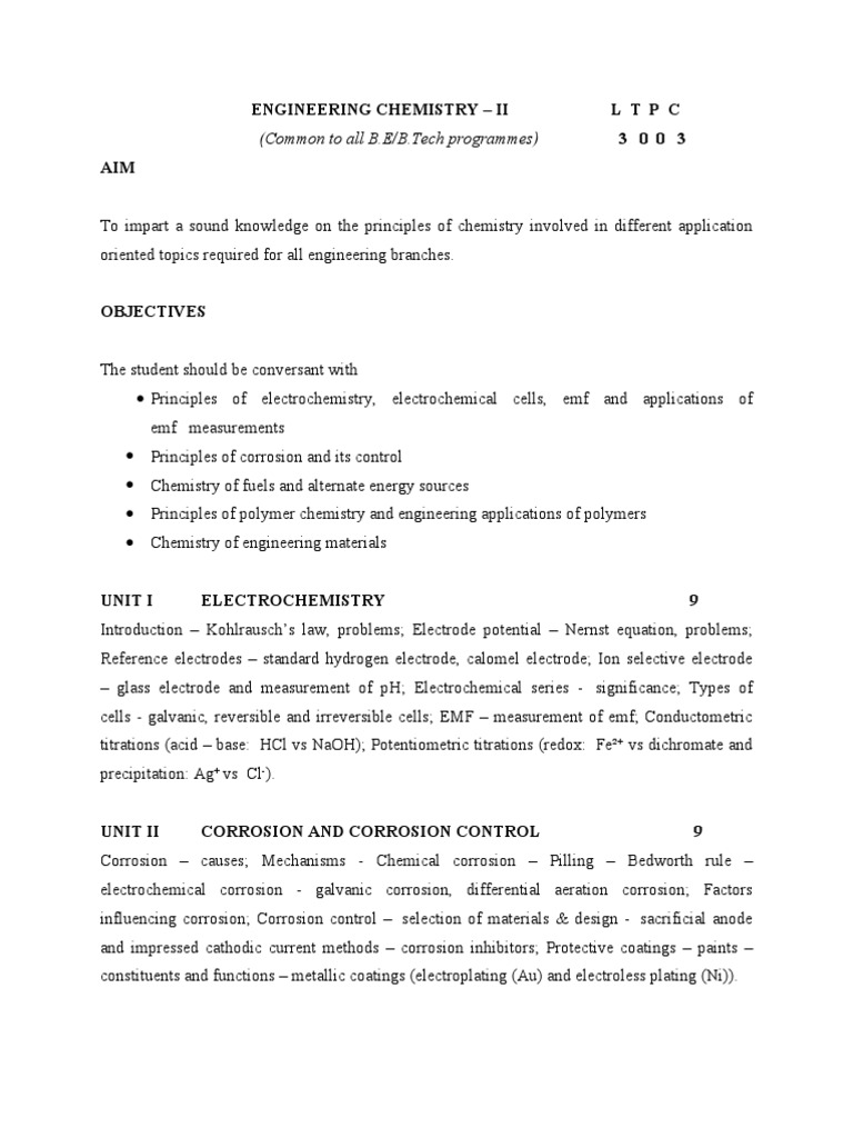 Engineering Chemistry II Overview | PDF | Electrochemistry | Corrosion